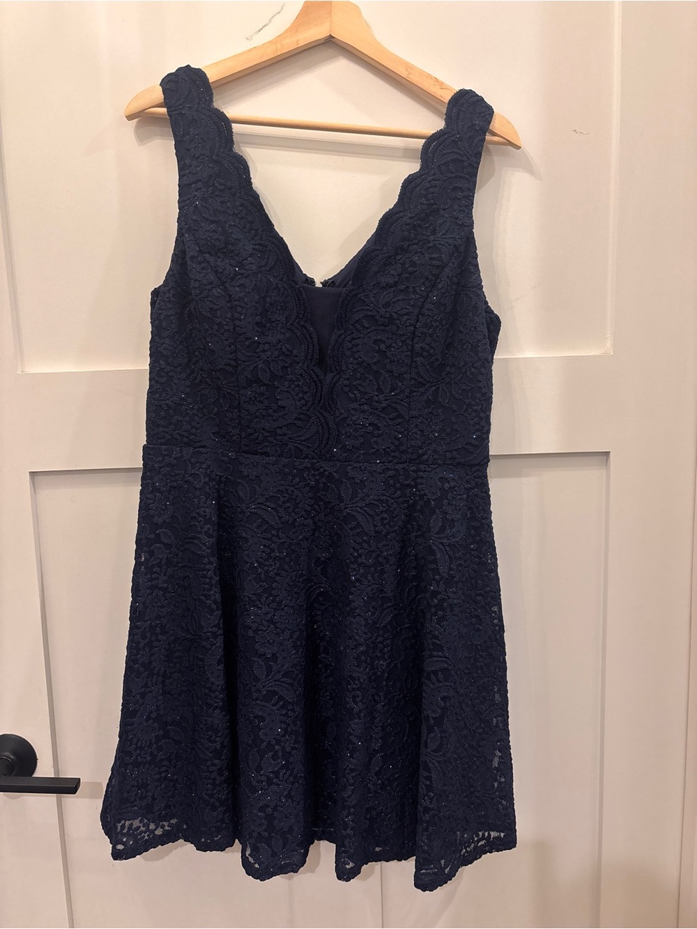 Homecoming City Studio Navy Lace V-Neck Fit & Flare Mini Dress